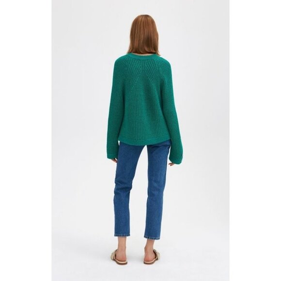 Rodebjer Womens Size Large Maribel Green Knit Sweater With Button Sleeves - Picture 3 of 12